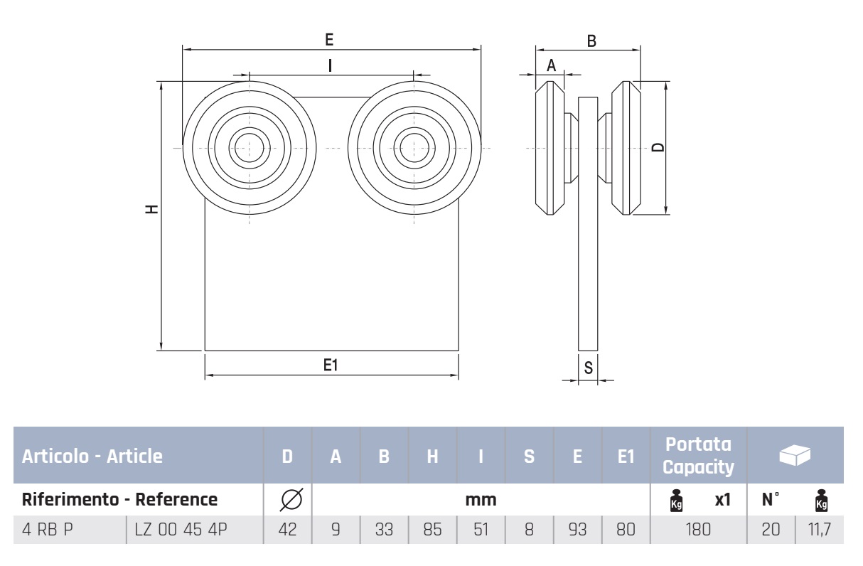 Four Wheel Carriage For lightweight Overhead Door Track